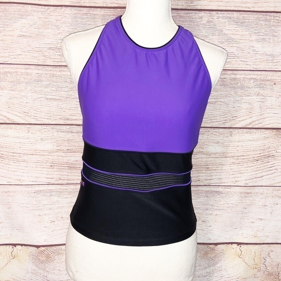 Speedo Black and Purple High Neck Tankini Top Size 10 - Picture 1 of 9